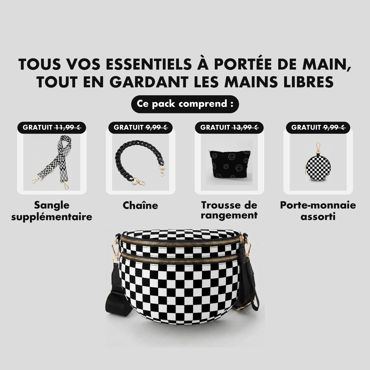 Kit Élégance Damier Noir et Blanc - cadeaux offerts
