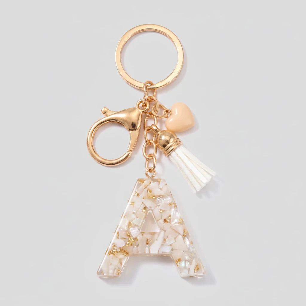 Porte-clés beige avec initiales, lettre A