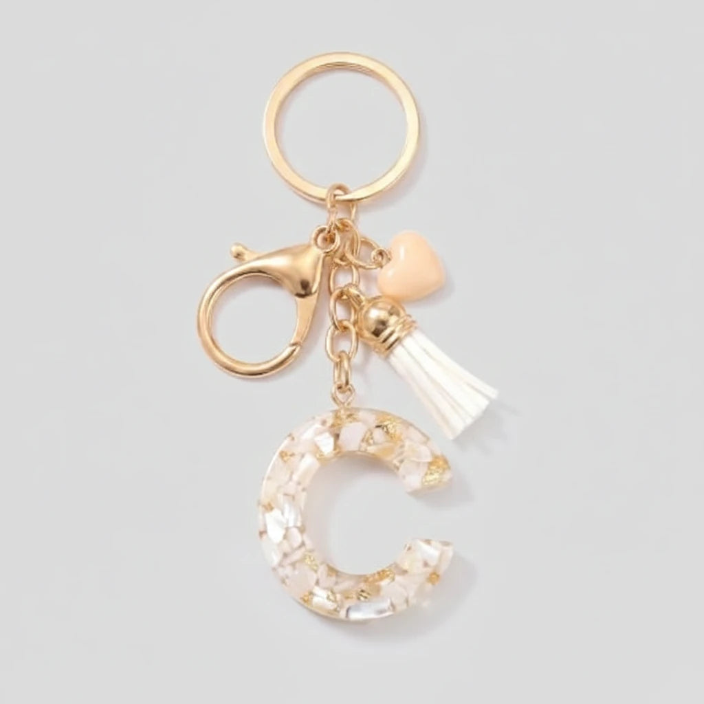 Porte-clés beige avec initiales, lettre C