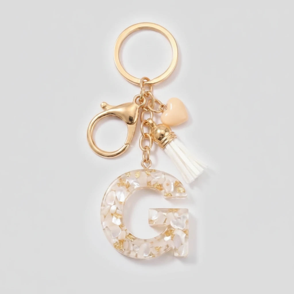 Porte-clés beige avec initiales, lettre G