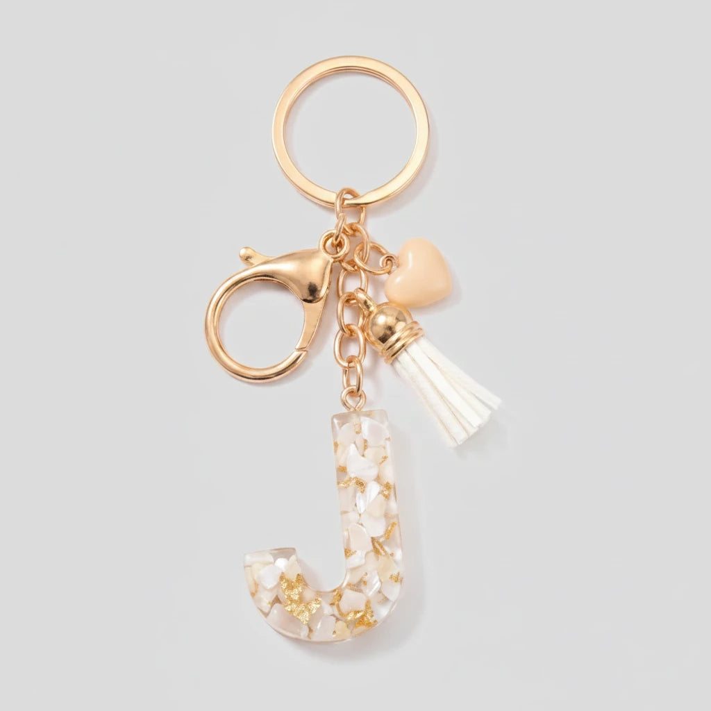 Porte-clés beige avec initiales, lettre J