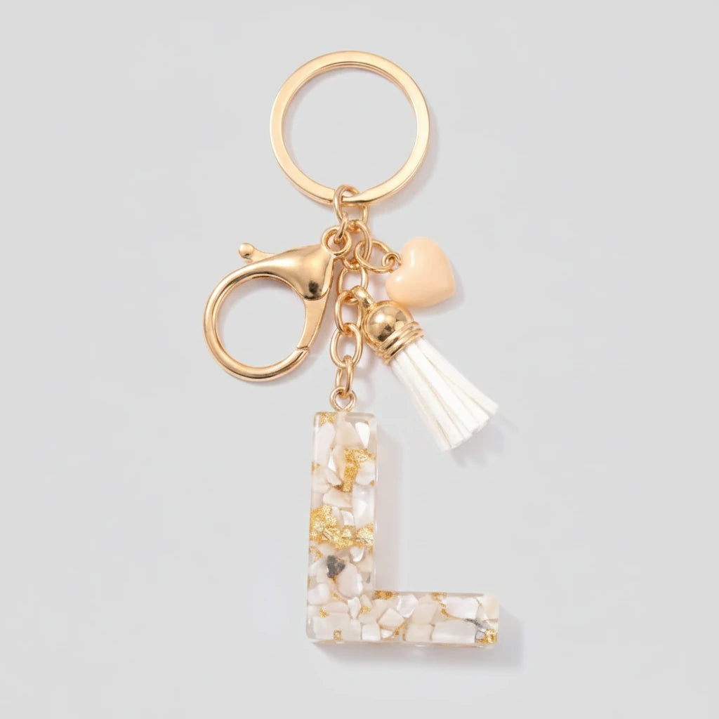 Porte-clés beige avec initiales, lettre L