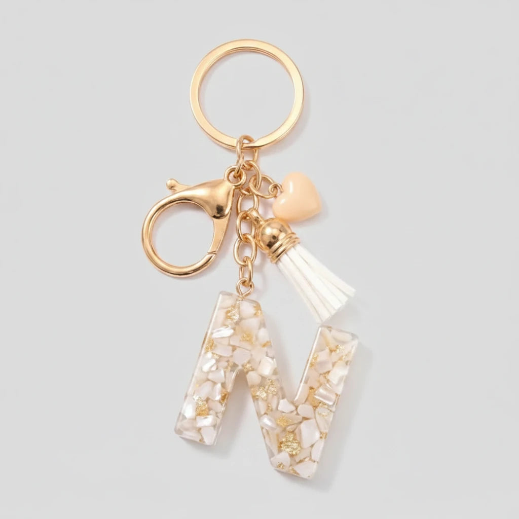 Porte-clés beige avec initiales, lettre N