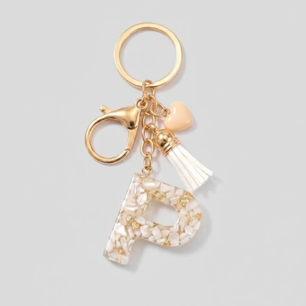 Porte-clés beige avec initiales, lettre P