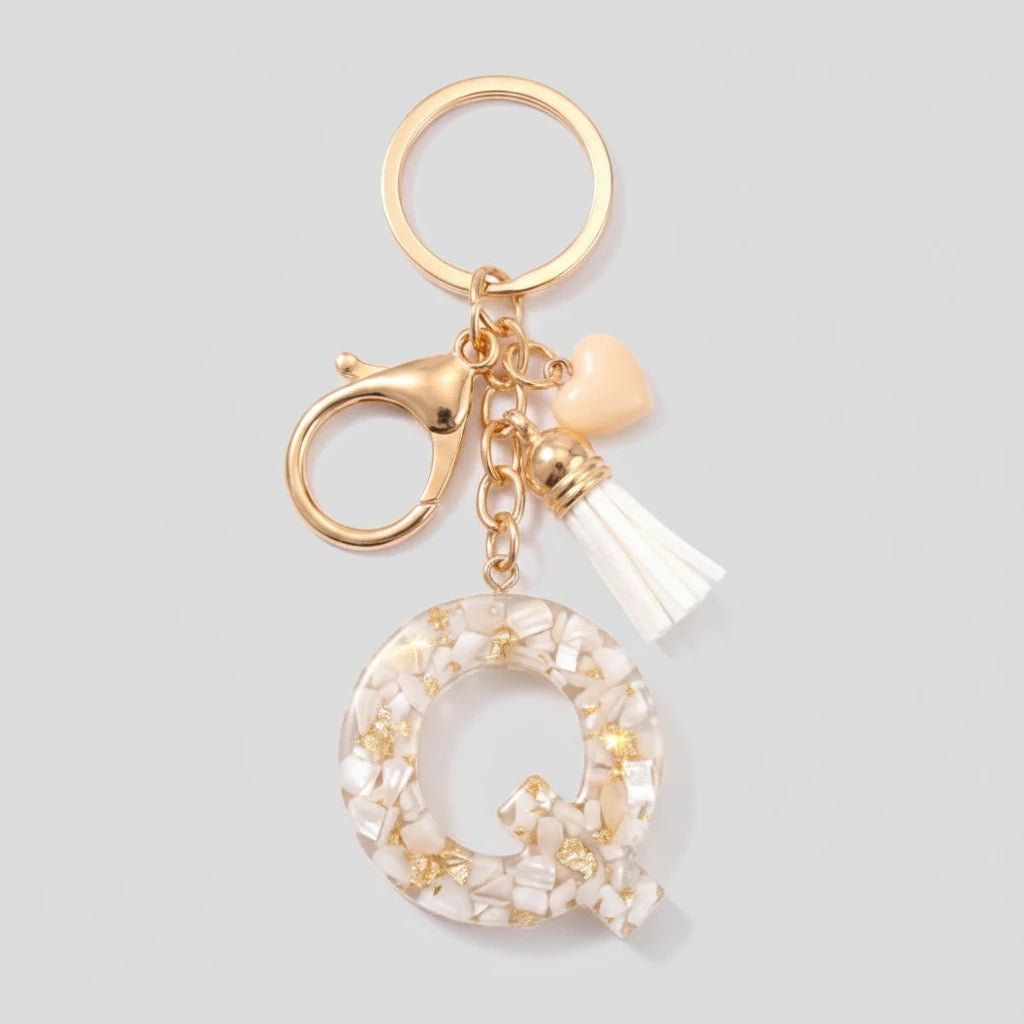 Porte-clés beige avec initiales, lettre Q