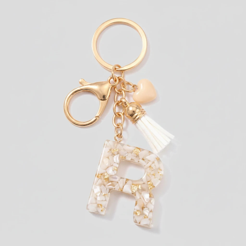 Porte-clés beige avec initiales, lettre R
