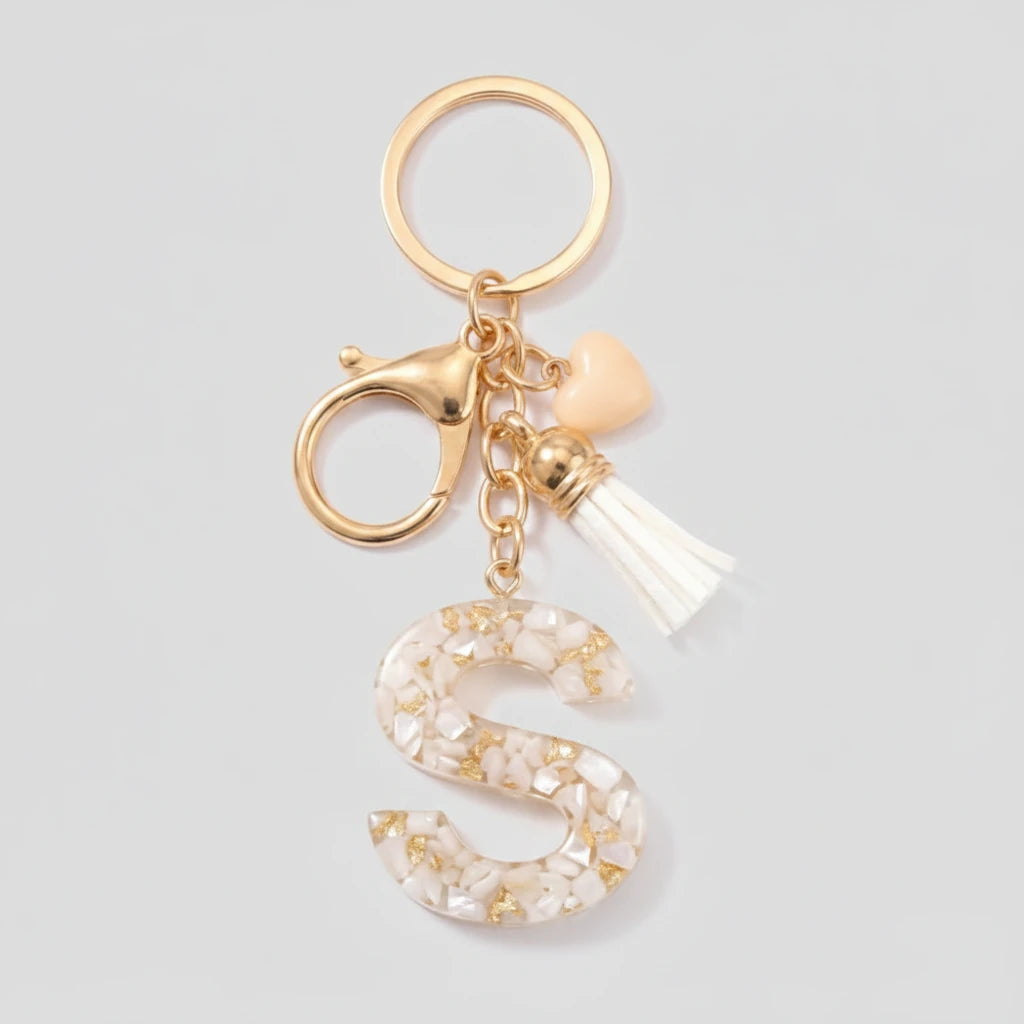 Porte-clés beige avec initiales, lettre S