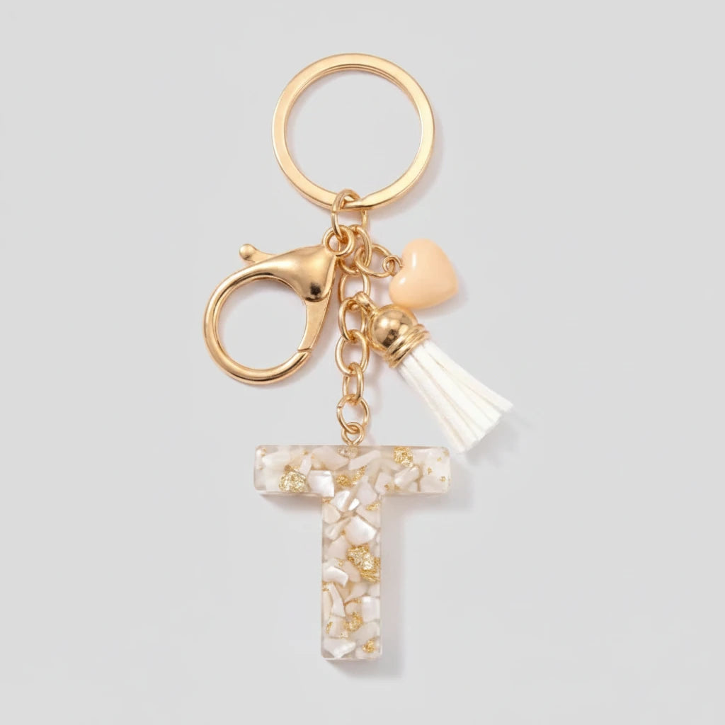 Porte-clés beige avec initiales, lettre T
