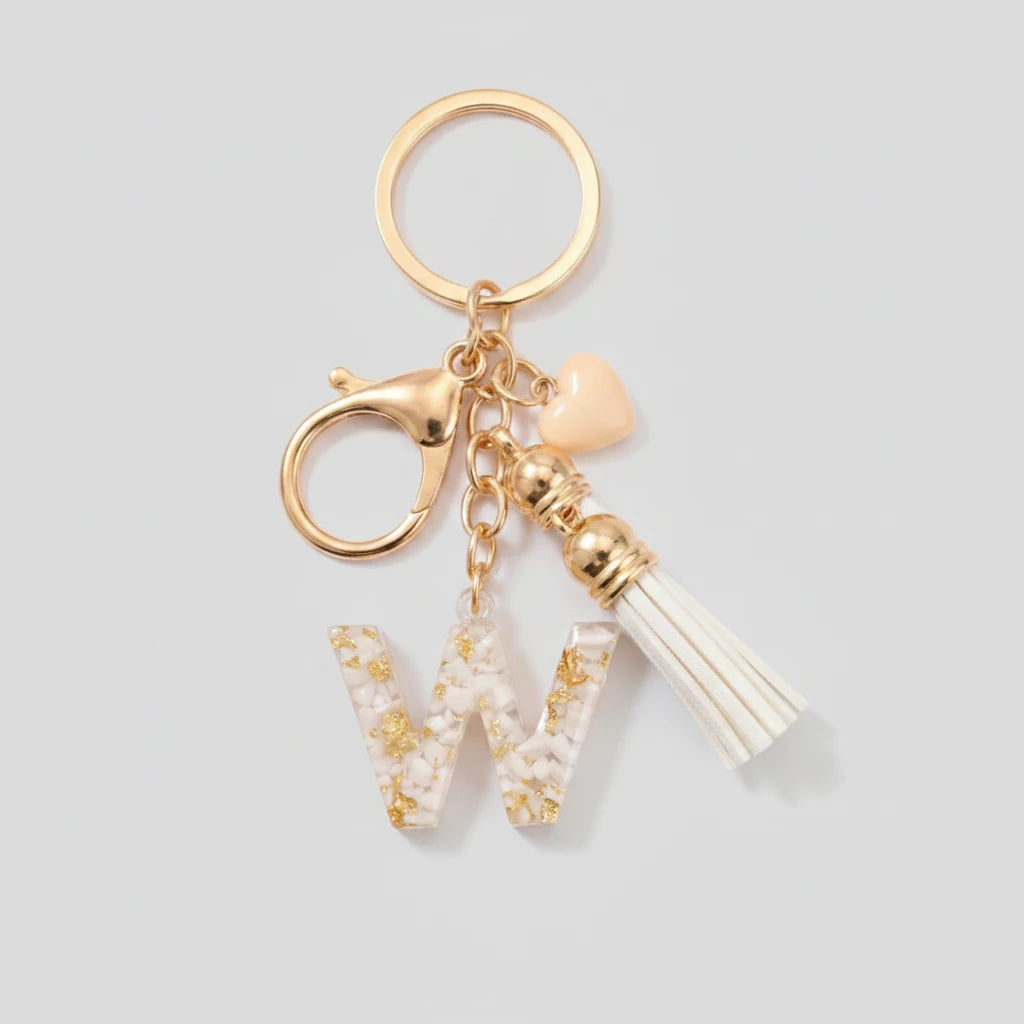 Porte-clés beige avec initiales, lettre W