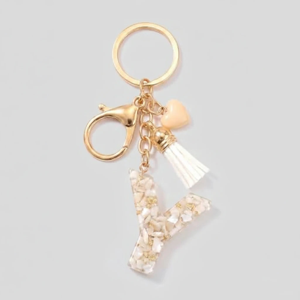 Porte-clés beige avec initiales, lettre Y