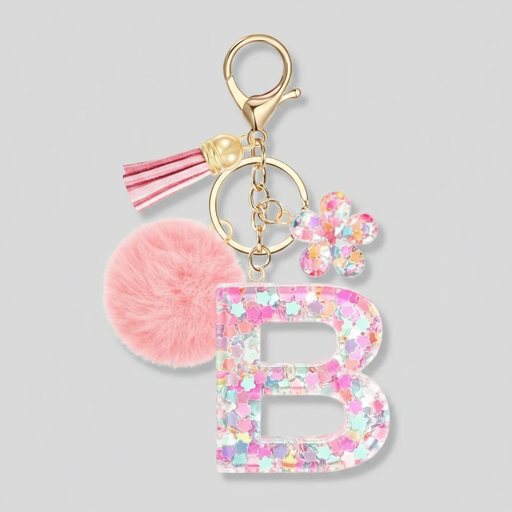 Porte-clés rose avec initiales, lettre B