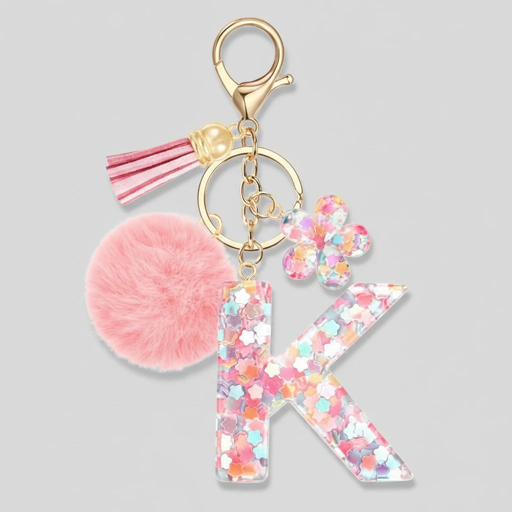 Porte-clés rose avec initiales, lettre K
