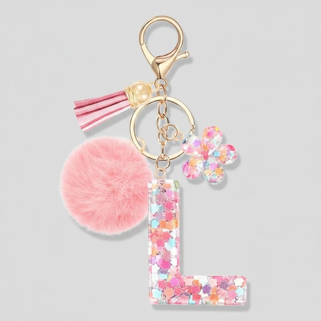 Porte-clés rose avec initiales, lettre L
