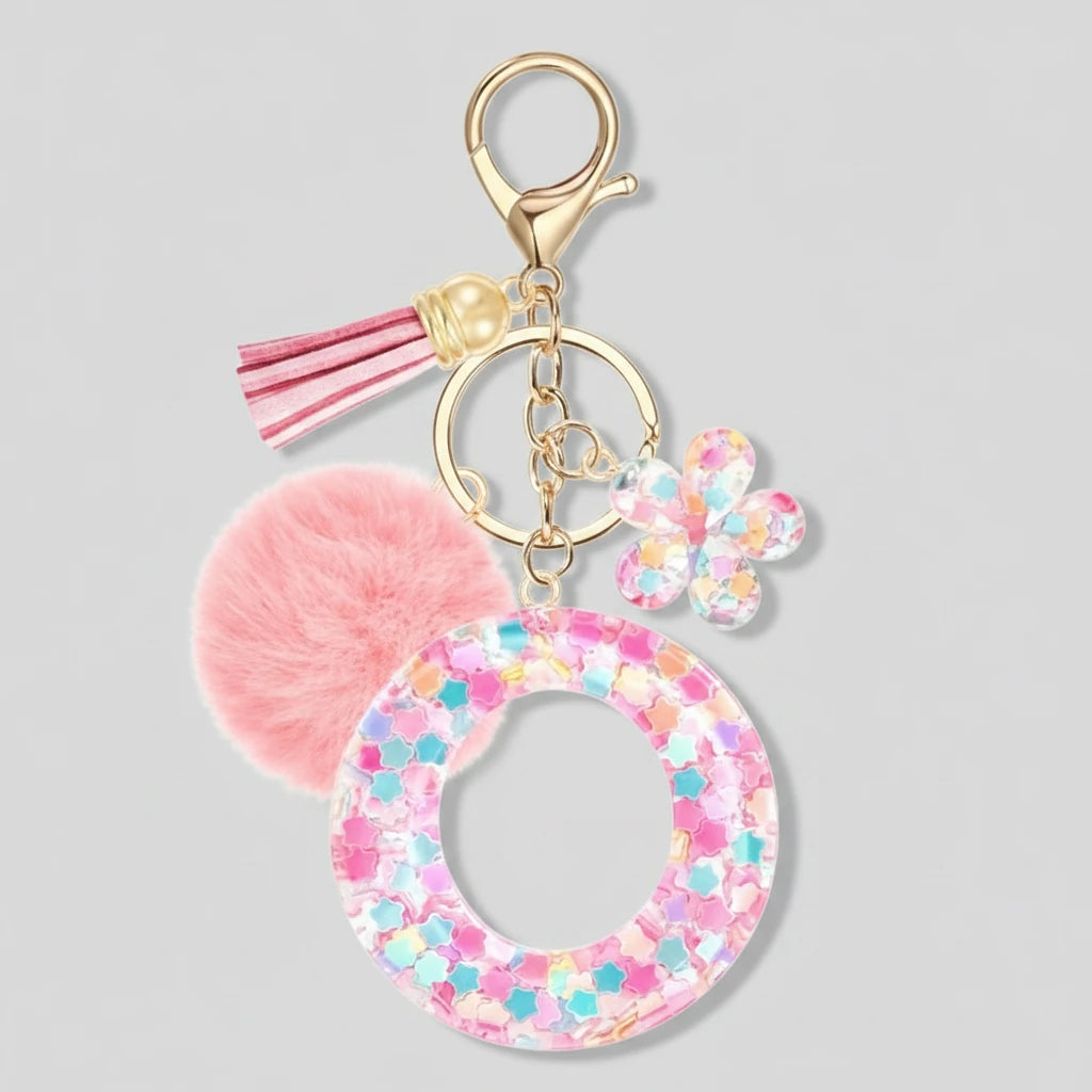Porte-clés rose avec initiales, lettre O