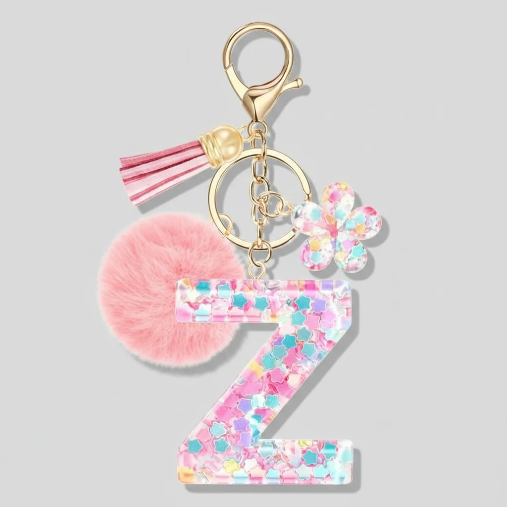 Porte-clés rose avec initiales, lettre Z